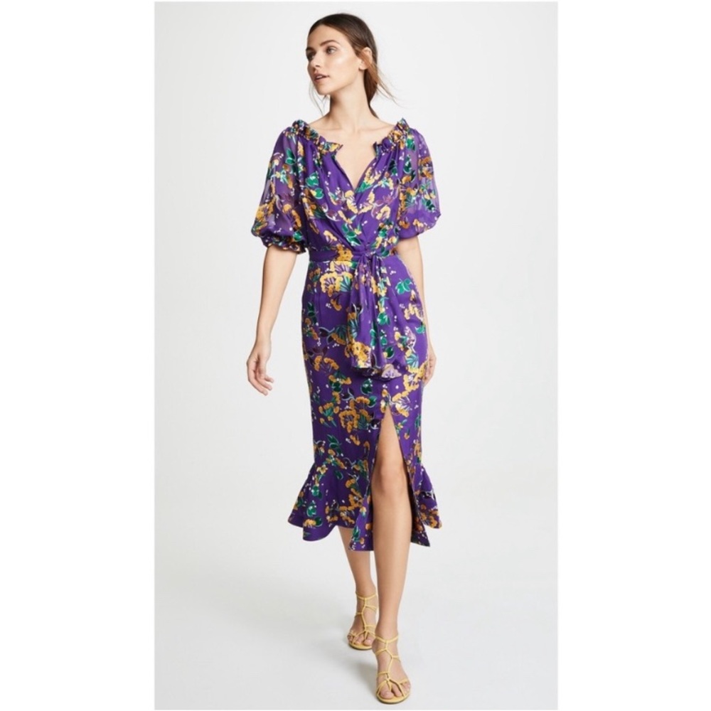 Saloni Olivia Silk Dress in Violet Sweetpeas Women’s Size 4 US